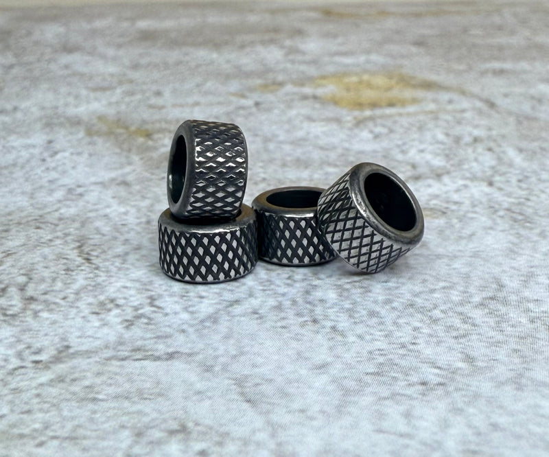 304 Stainless Steel Cross Hatched Metal Rondelle Spacer Beads | 4 Pieces per order | 10mm x 6mm | DIY Jewelry Designs