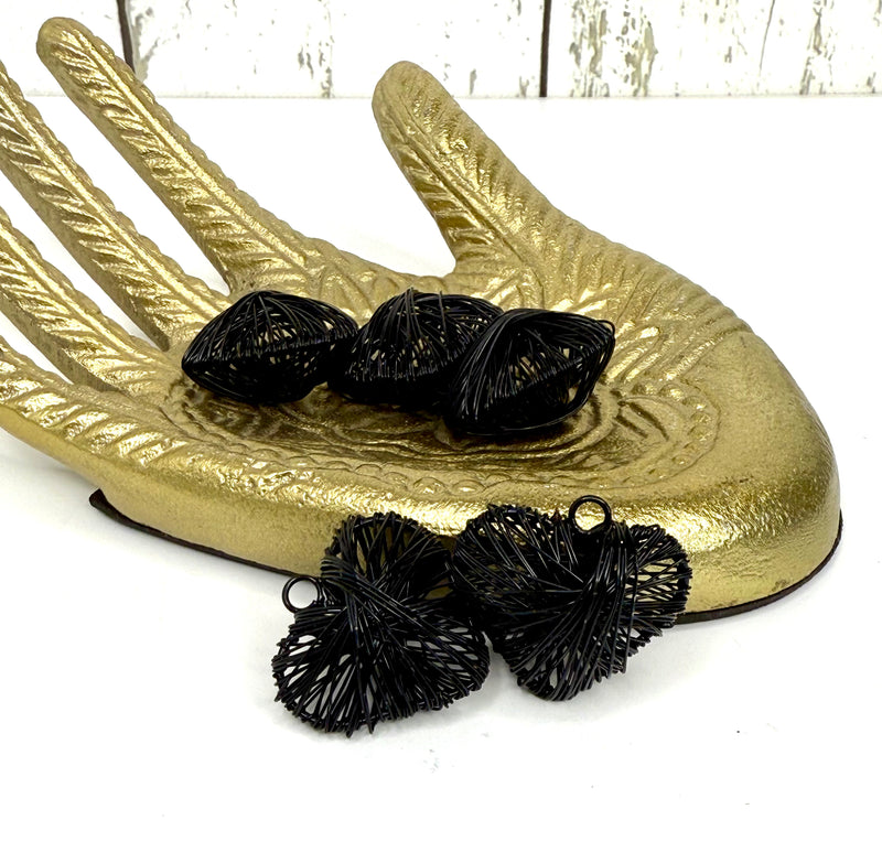 32mm Black Wire Wrapped Heart Pendant – Handmade Metal Jewelry Charm