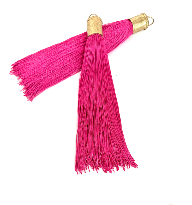 9 Inch Long Silk Tassels with Textured Brass Caps – Vibrant Jewelry Making Components for Statement Necklaces, Earrings & DIY Designs