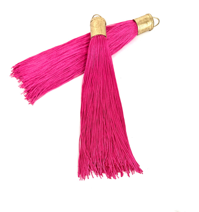 9 Inch Long Silk Tassels with Textured Brass Caps – Vibrant Jewelry Making Components for Statement Necklaces, Earrings & DIY Designs