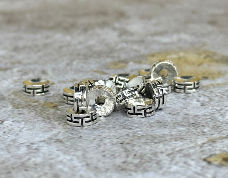 Tibetan Style Alloy Spacer Beads | 3x7mm Metal Spacer Rondelle Beads | Two Color Options | 20 Pcs