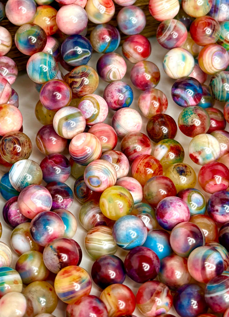 8mm Smooth Multicolor Agate Gemstone Beads | Agate Gemstone Beads | Multicolor Agate | DIY Jewelry Designs | 15" Strand