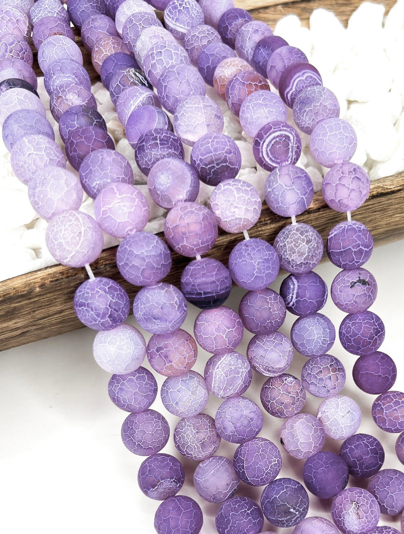14mm Smooth Matte Crackle  Agate Gemstone Beads | 14mm Smooth Agate | Natural Gemstone Loose Beads | Matte Round | DIY Jewelry Making | 15" Strand 28 Beads