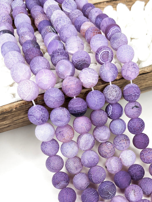 14mm Smooth Matte Crackle  Agate Gemstone Beads | 14mm Smooth Agate | Natural Gemstone Loose Beads | Matte Round | DIY Jewelry Making | 15" Strand 28 Beads