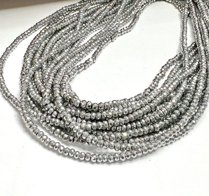 3x3mm Faceted Gunmetal Hematite | Gunmetal Hematite Rondelle Beads | Faceted | 15” Strand