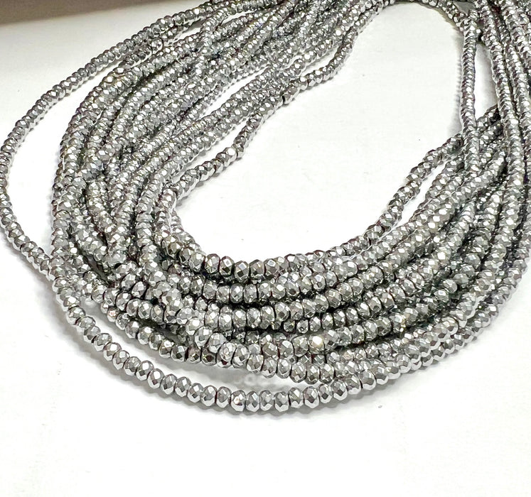 3x3mm Faceted Gunmetal Hematite | Gunmetal Hematite Rondelle Beads | Faceted | 15” Strand
