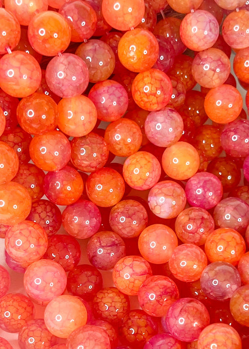 14mm Smooth Fire Agate Gemstone Beads | 14mm | Fuchsia and Orange Crackle Agate | Smooth Agate | DIY Jewelry Designs | One Strand