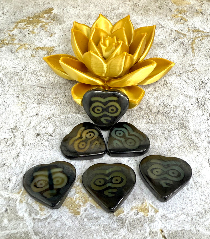 6x30mm Tibetan Agate Heart Centerpiece Bead | Protection Bead | DIY Jewelry Designs | 1 Piece