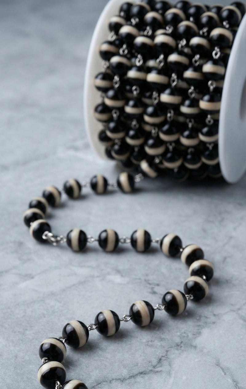 10mm Faceted Tibetan Agate Gemstone Chain