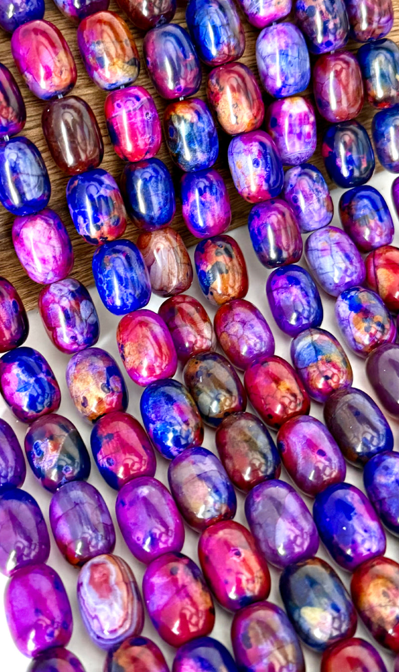 13x18mm Agate Barrel Gemstone Beads – Multi-Color & Purple Mix Variants | 15” Strand, 22 Beads | Polished Natural Stone for Jewelry Making | One Strand