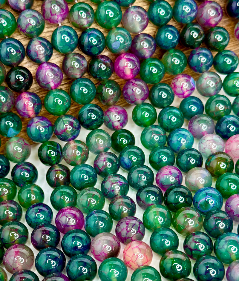 12mm Smooth Dragon Vein Agate Gemstone Beads | Smooth Green & Pink Agate | DIY Jewelry Designs | 15" Strand
