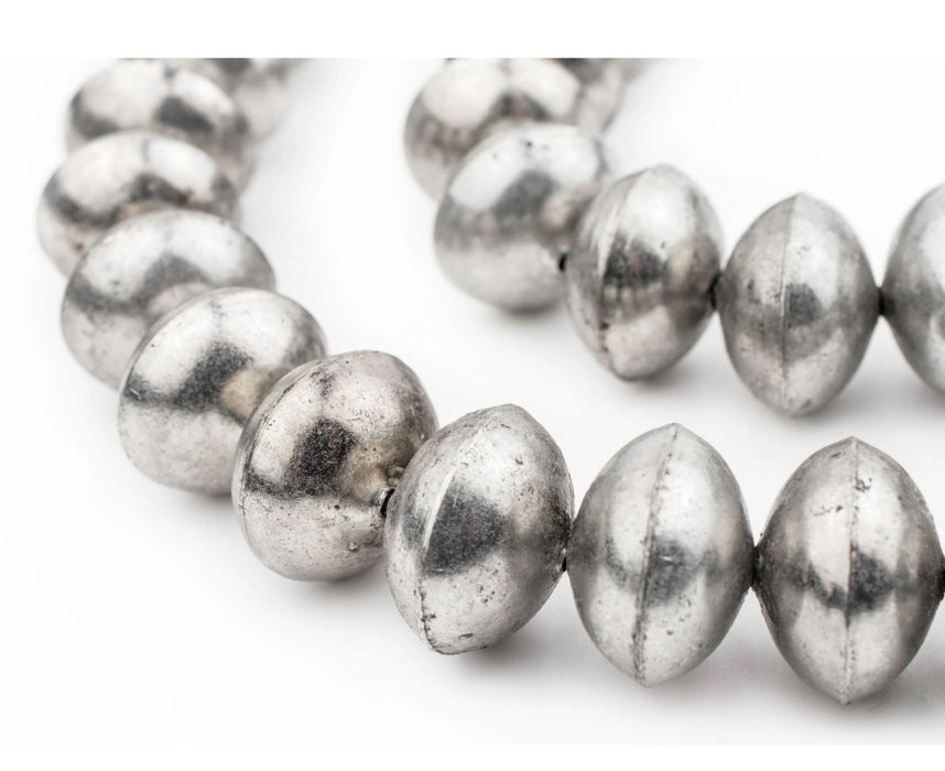20mm Ethiopian White Metal Spacer Bead – Handmade African Barrel Bead (1 Piece)