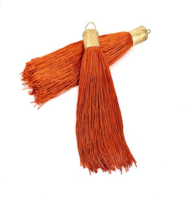 9 Inch Long Silk Tassels with Textured Brass Caps – Vibrant Jewelry Making Components for Statement Necklaces, Earrings & DIY Designs