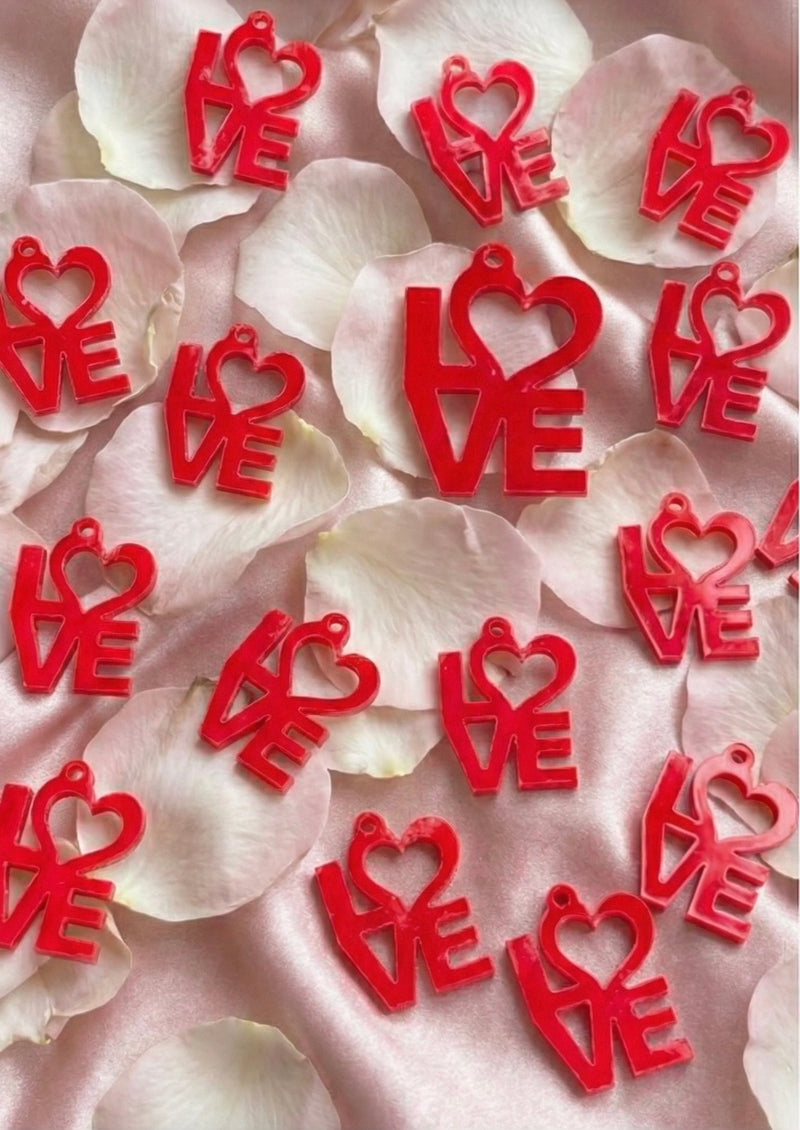 38mm Love Acrylic Charms | Valentines Day Charms | Red Acrylic Charms | Love Charms | DIY Jewelry Designs | 8 pieces | Choose from 3 Colors