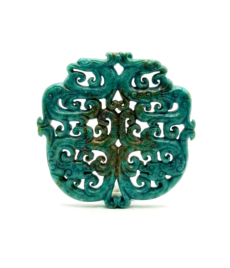 68mm Carved Jade Pendant – Large Openwork Jade Carved Pendant with Wire Opening – No Bail Required