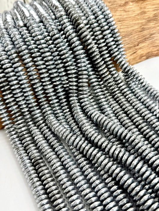 3x10mm Faceted Hematite Rondelle Beads | Faceted Natural Gemstone Beads | Hematite Beads for Jewelry Making 15.5" 1 Strand | DIY Jewelry Making