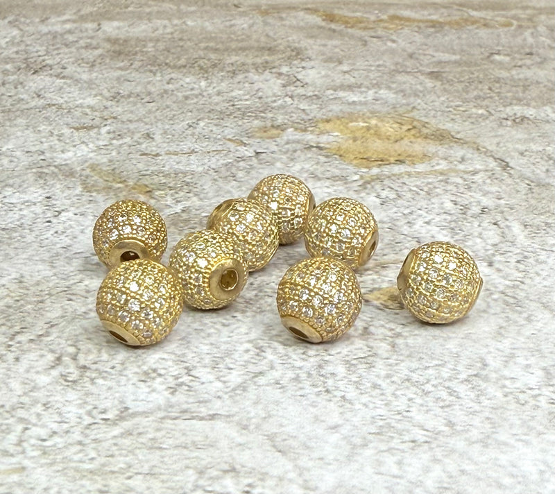 10mm Matte Gold Micro Pave Beads | 10mm CZ Micro Pave Round Bead | Matte Gold | DIY Jewelry Designs | 1 Pcs