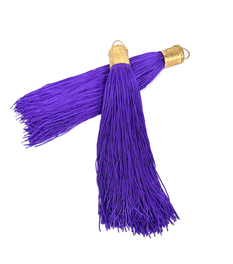 9 Inch Long Silk Tassels with Textured Brass Caps – Vibrant Jewelry Making Components for Statement Necklaces, Earrings & DIY Designs