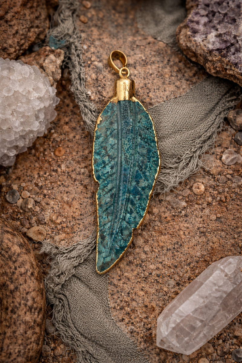 Feather-Shaped Jasper & Agate Pendants with Gold Trim | 2.6” Blue Jasper & 2.3” Clear Agate Focal Charms