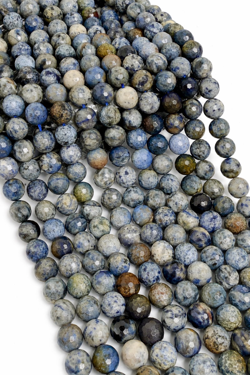 10mm Faceted Dumortierite Gemstone Beads – Natural Blue Stone Round Beads – South Africa – 15.5” Strand