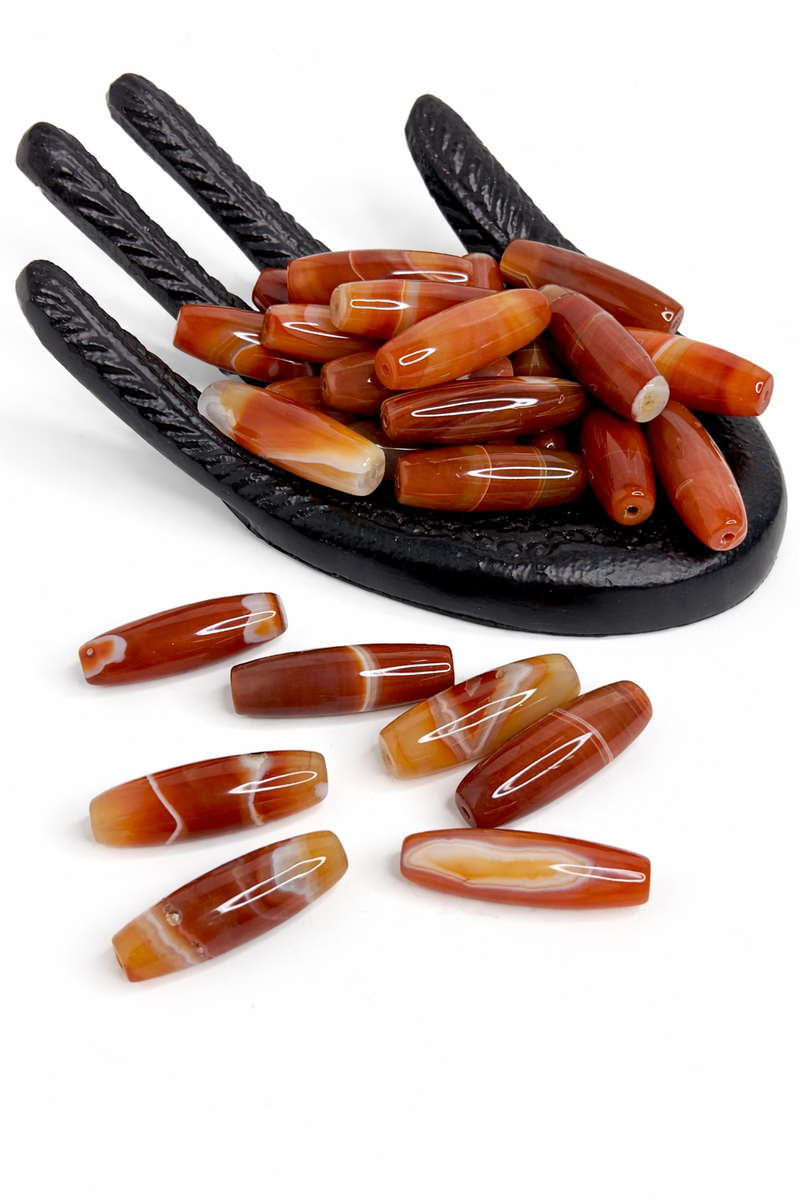 14x40mm Banded Agate Focal Beads – Elongated Tube Gemstone Beads – Natural Striped Agate Statement Centerpieces