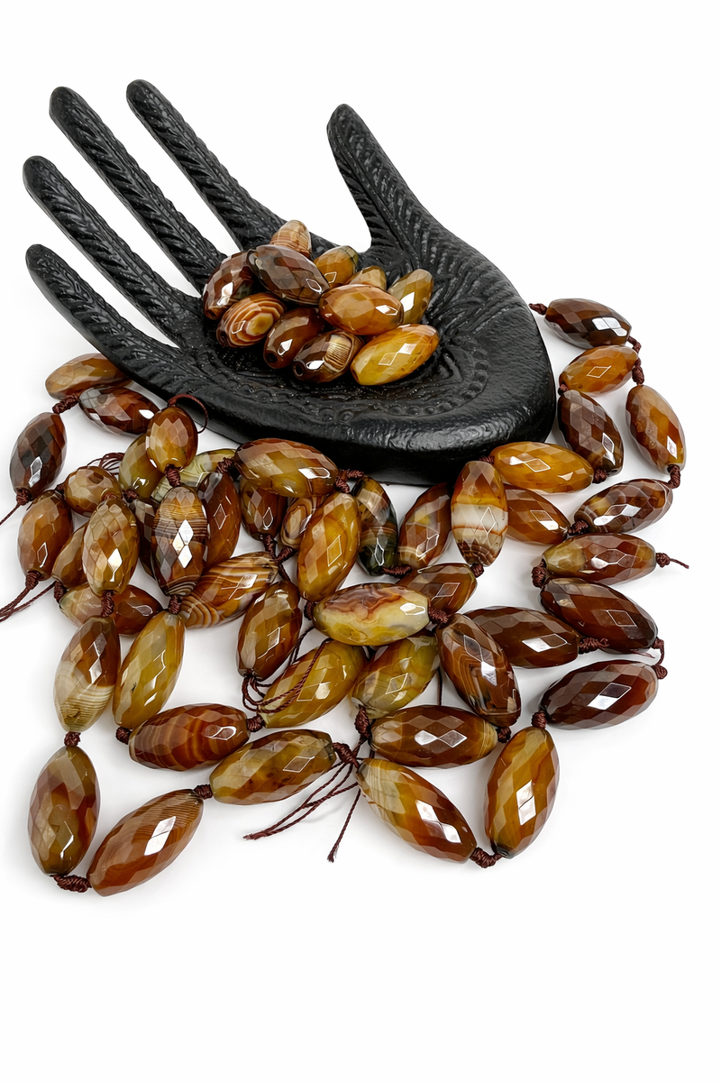 15x30mm Madagascar Agate Focal Beads – Faceted Oval Gemstone Beads – Brown, Honey & Caramel Tones – Statement Jewelry Making Supplies - 1 Bead