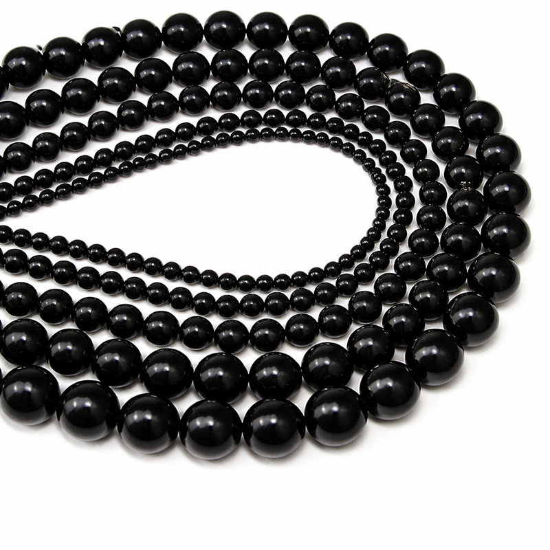 Black Onyx Round Gemstone Beads – Smooth Polished – 4mm, 6mm, 8mm, 10mm, 12mm – 15 Inch Strands