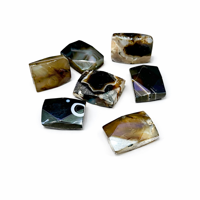 Faceted Flower Agate Focal Beads – Thick Rectangle Agate Pendant Beads – 13x37mm or 13x43mm Natural Gemstone