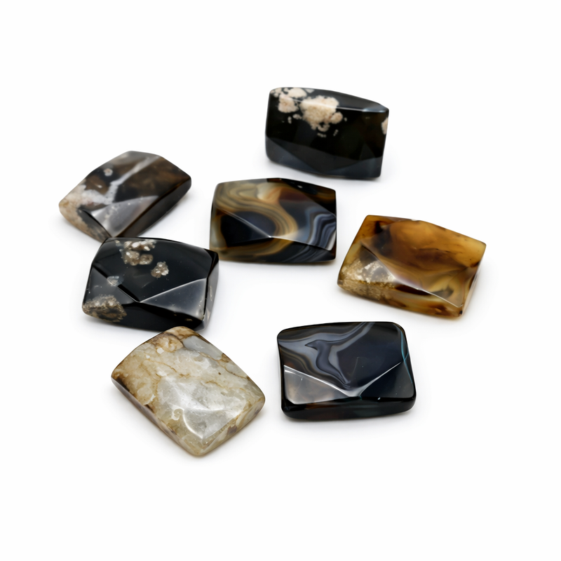 Faceted Flower Agate Focal Beads – Thick Rectangle Agate Pendant Beads – 13x37mm or 13x43mm Natural Gemstone