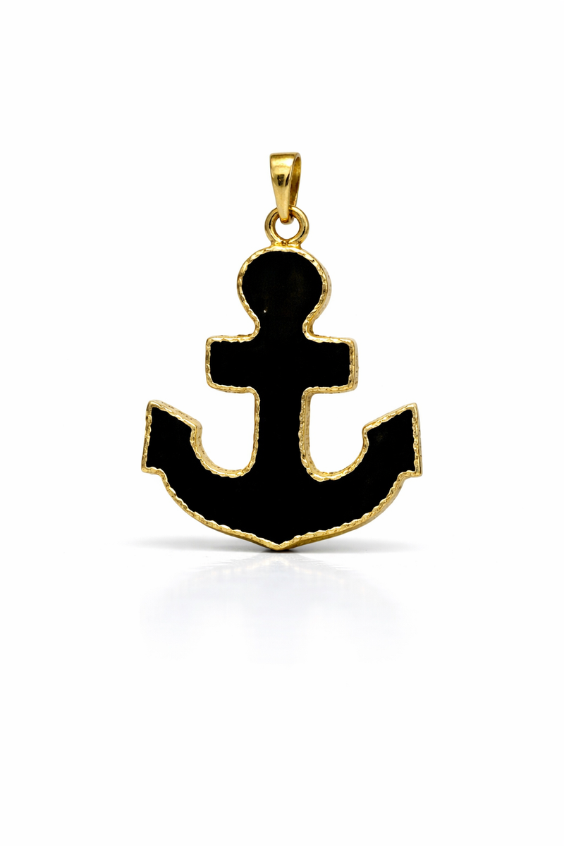 57mm Gold Trim Agate Anchor Pendant – Natural Stone Nautical Charm – Blue, Pink & Black Variants