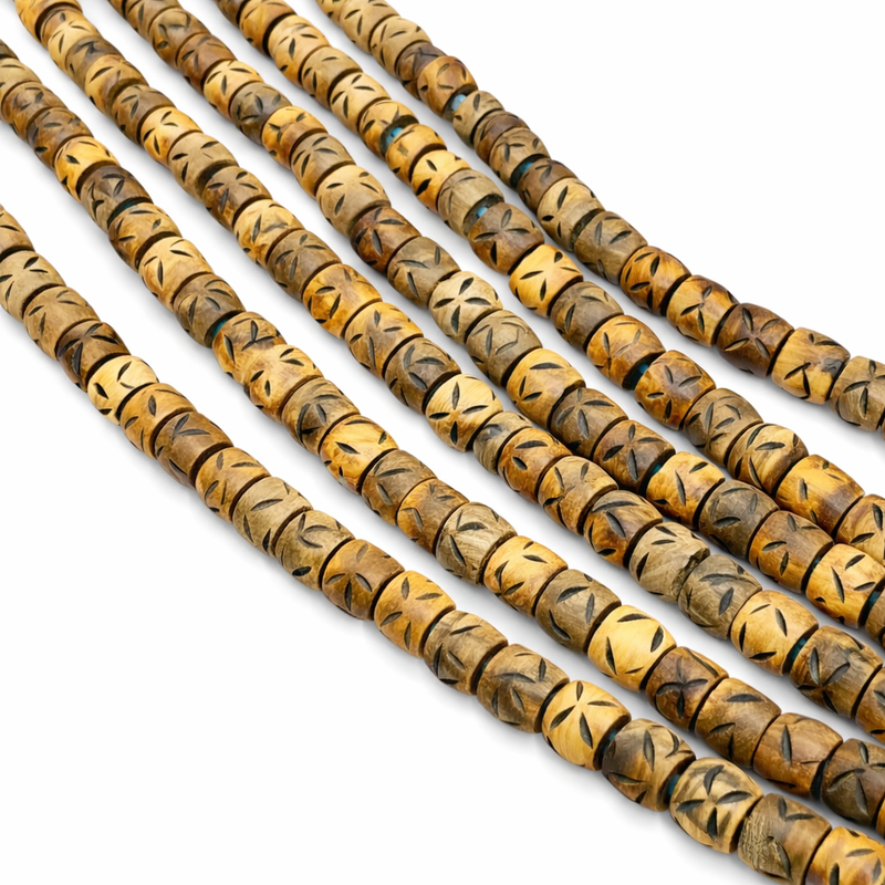 16x11mm Water Buffalo Horn Flower Motif Rondelle Beads – Large Hole Tribal Carved Horn Beads – Rare – Strand or 5pc Pack
