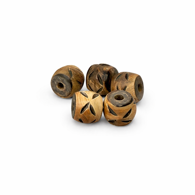 16x11mm Water Buffalo Horn Flower Motif Rondelle Beads – Large Hole Tribal Carved Horn Beads – Rare – Strand or 5pc Pack