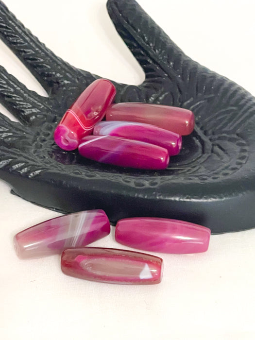 40mm Agate Focal Beads | 12x40mm Barrel Shape Bead | Beautiful Fuchsia Gemstone Beads | DIY Jewelry |1 Piece