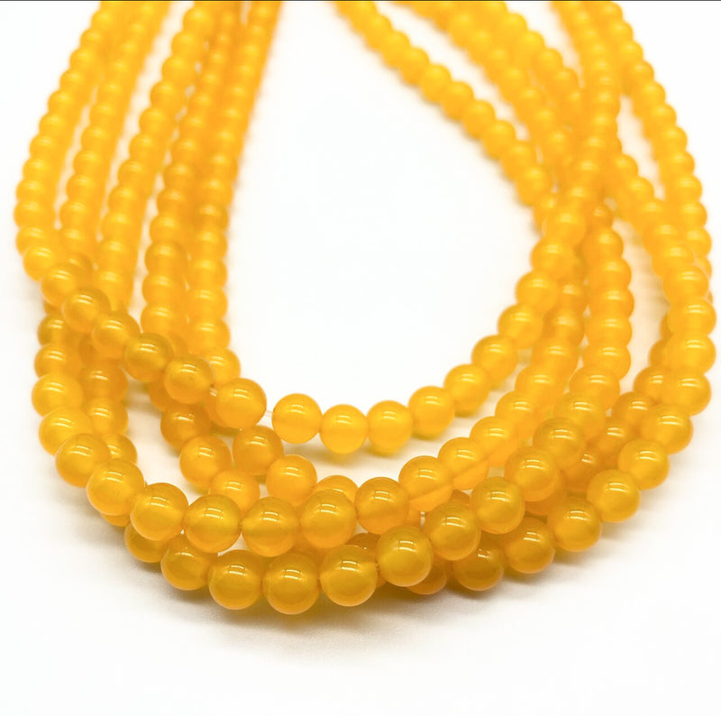 4mm Smooth Honey Yellow Agate Beads – 15" Strand | Natural Yellow Gemstone Beads for DIY Jewelry | One Strand