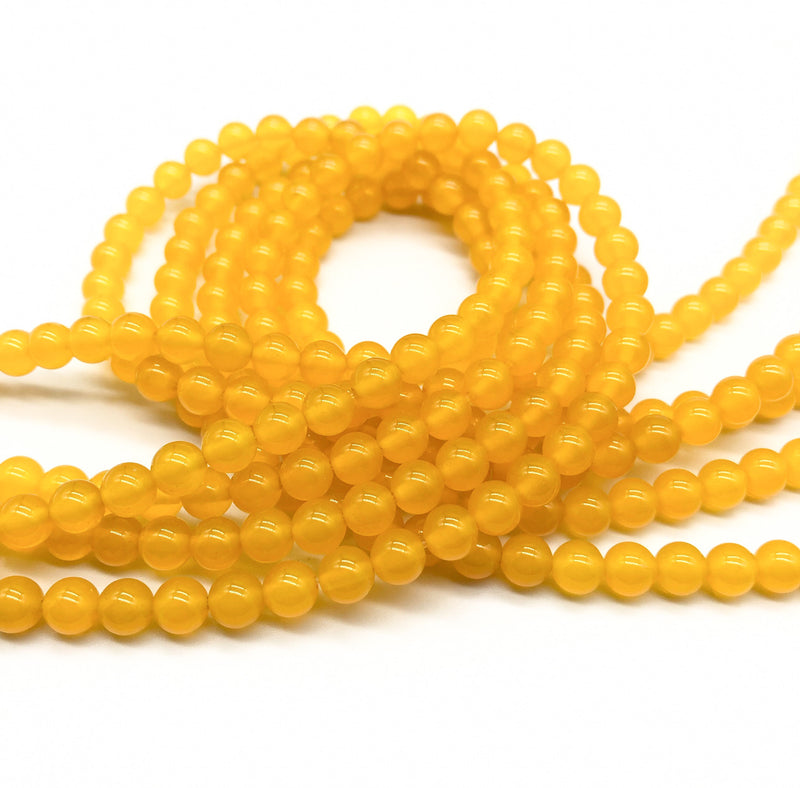 4mm Smooth Honey Yellow Agate Beads – 15" Strand | Natural Yellow Gemstone Beads for DIY Jewelry | One Strand