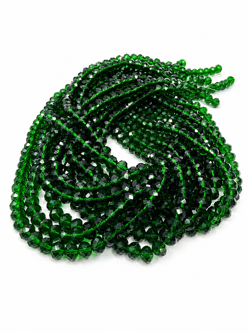 Translucent Emerald Green Faceted Crystal Rondelle Beads 6x8mm – Glass Spacer Beads for Jewelry Making | Alter Ego Beading Supplies
