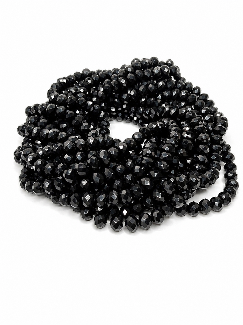 Jet Black Faceted Rondelle Glass Beads 6x8mm – High Shine Crystal Spacer Beads for Jewelry Making | Alter Ego Beading Supplies