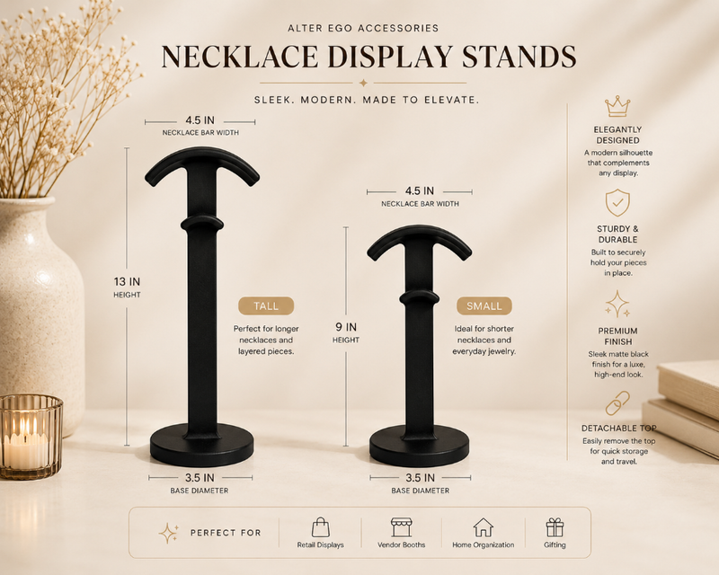 Luxe Boutique Necklace & Bracelet Display Stand | Choose From Multiple Colors | Boutique Jewelry Display