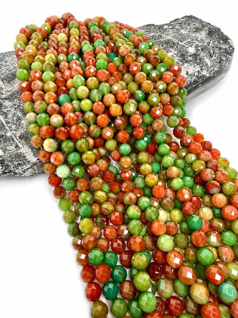 10mm Faceted Peacock Agate Gemstone Beads | Shiny Multicolor Round Agate Beads | 15” Strand