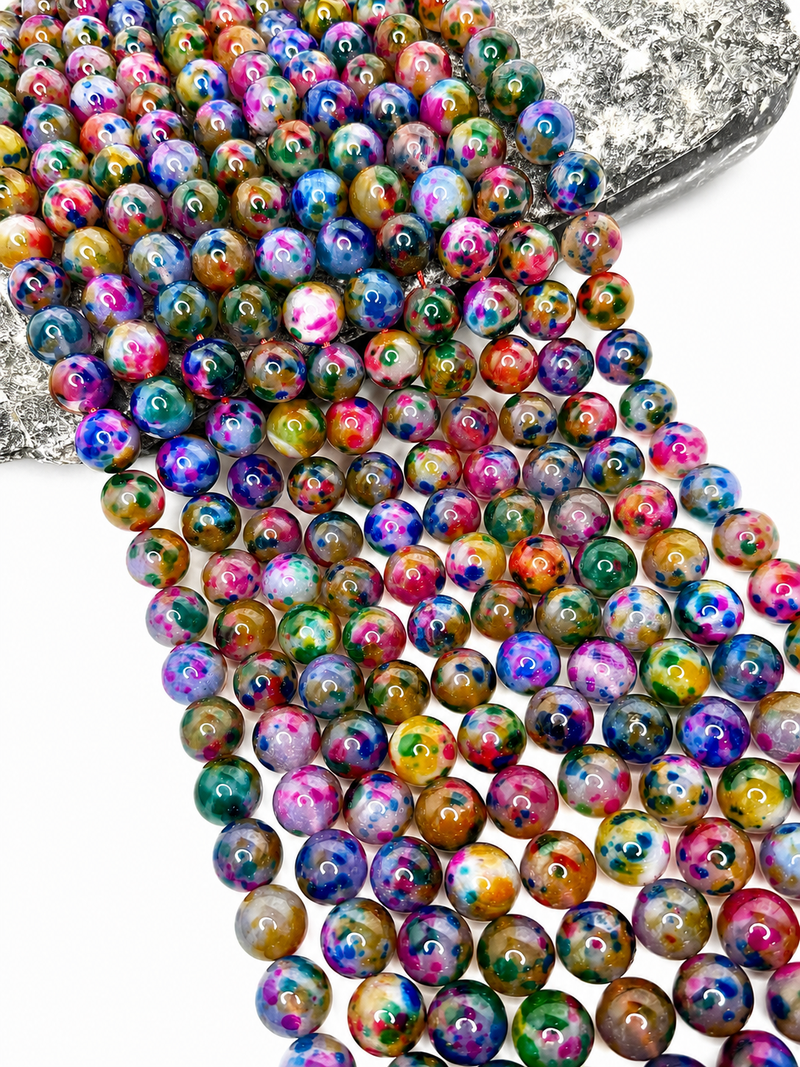 14mm Smooth Agate Gemstone Beads – Multi-Color Rainbow Mix | 14” Strand, 28 Beads | Polished Natural Stone for Jewelry Making | One Strand