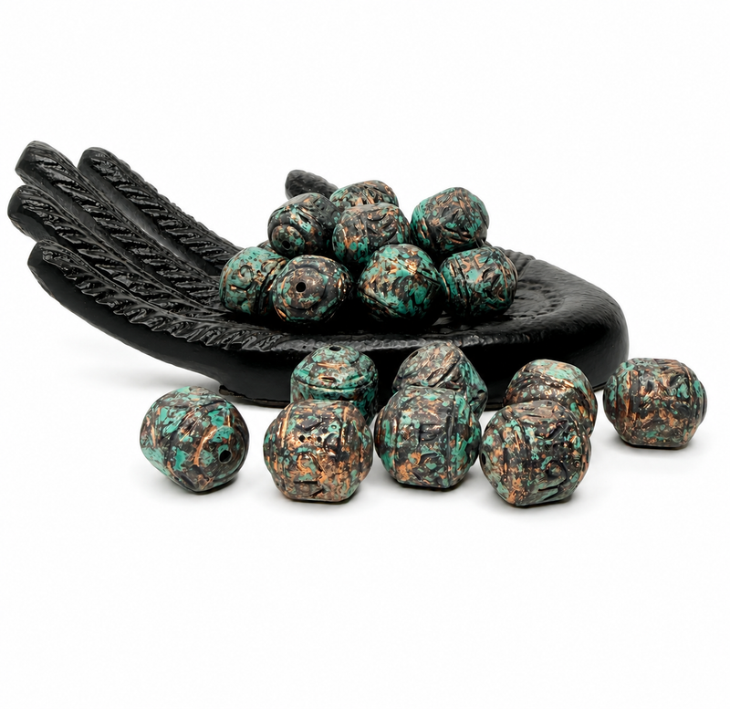 20x24mm Carved Turquoise & Bronze Patina Lucite Beads | Patina Beads | 1 Piece