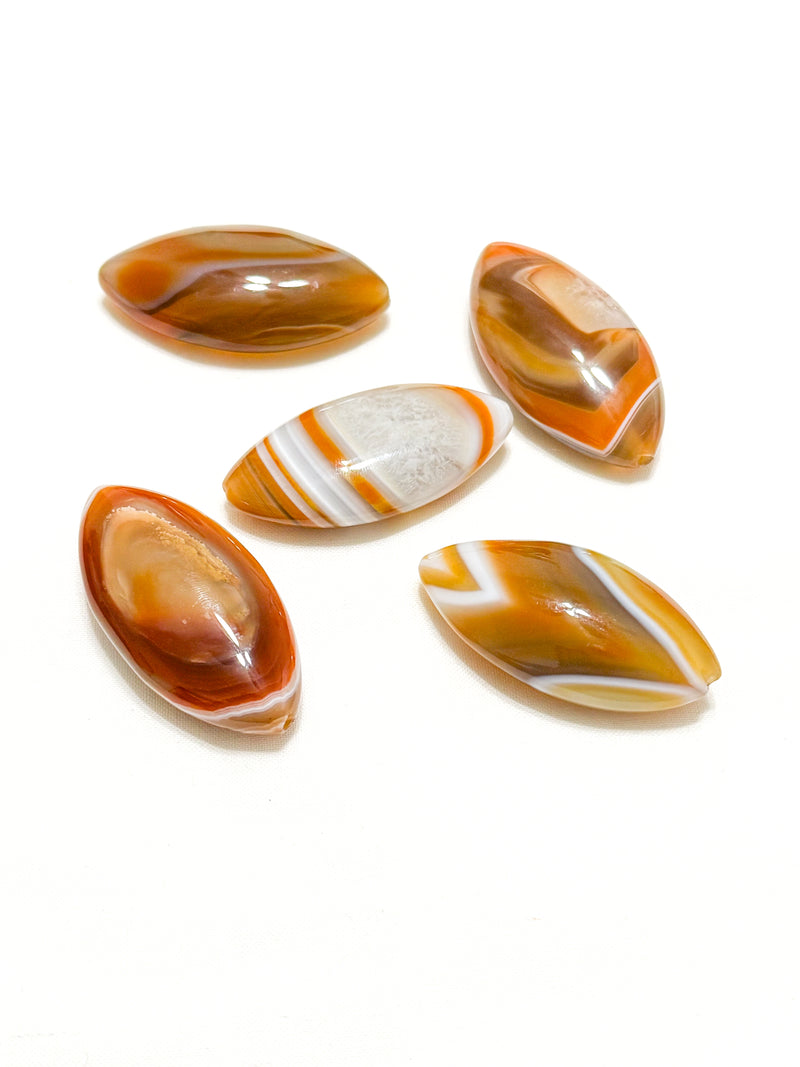 24x48mm Banded Agate Centerpiece Bead | Beautiful Orange and White Agate Focal Bead | Oval Agate Bead | DIY Jewelry Designs | 1 Piece