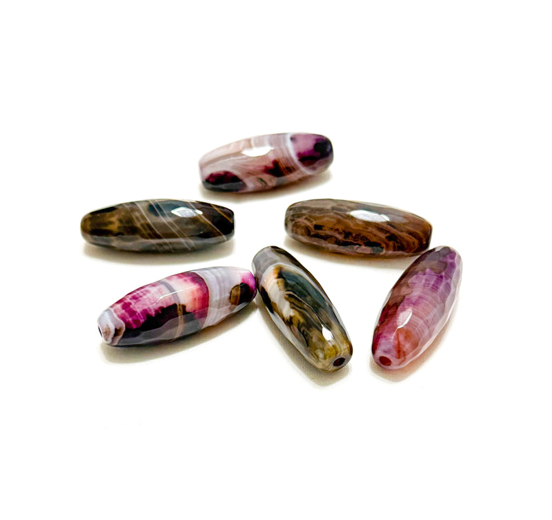 14x40mm Faceted Fire Agate Focal Bead | 12x40mm Barrel Shape Bead | Beautiful Hues of Black and Fuchsia Gemstone Bead | DIY Jewelry | 1 Piece