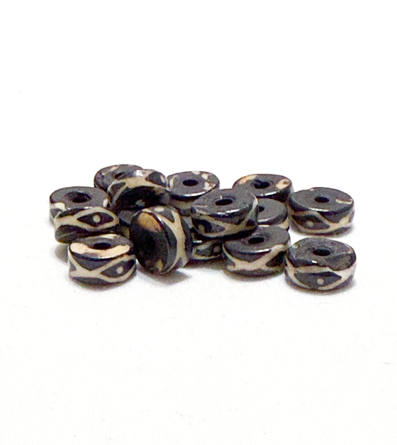 4x12mm Brown Batik Beads Bone Dis Beads | Brown and White | Bone Flat Disc Rondelle Beads |DIY Jewelry Designs | 20 Pieces