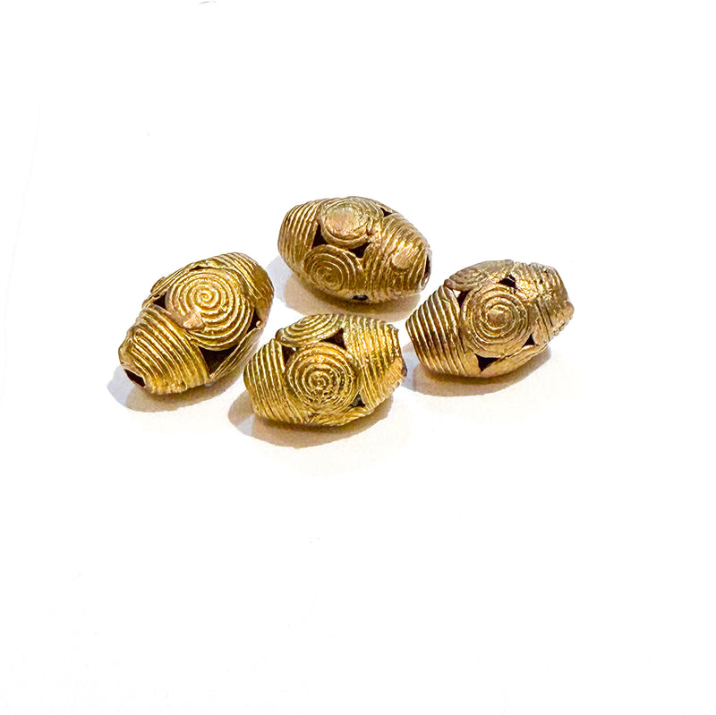 16x24mm African Brass Beads | Bi-cone Beads | Swirl Brass Beads | DIY Jewelry Designs | 2 Beads