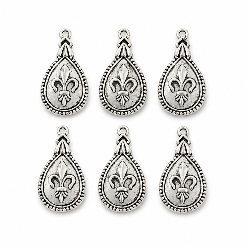 30mm Fleur De Lis Teardrop Charm | 6 pieces