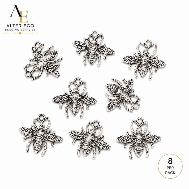25mm Silver Bumblebee Charms | Bee Charm | 8 Pieces