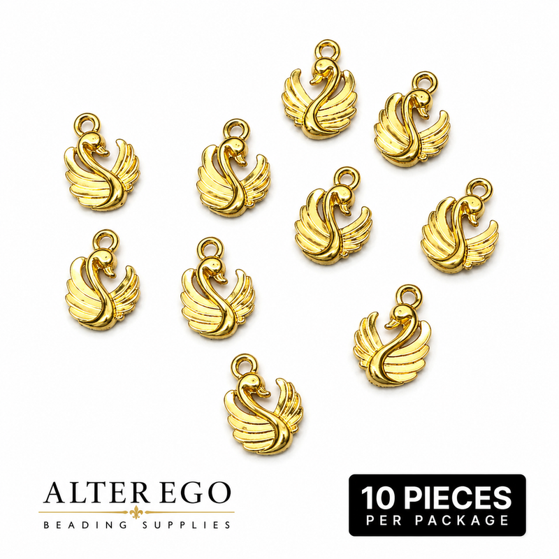 16mm Gold Swan Charms | 10 Pieces