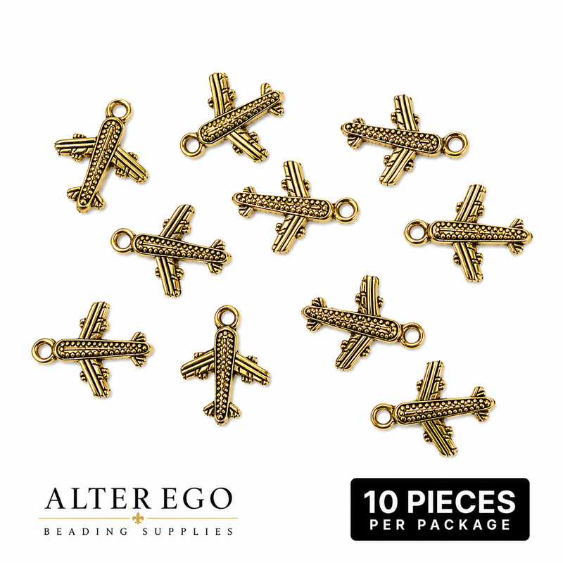 20mm Gold Airplane Charms | 10 Pieces