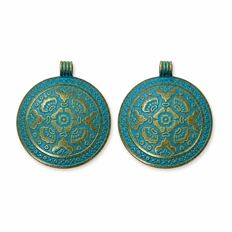 54mm Patina Pendant | Green and Gold Pendants | DIY Jewelry Designs | 2pcs